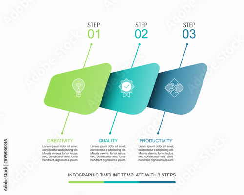 Infographic timeline template with 3 steps. Can be used for data visualization, graph, chart, report, web design. Vector illustration