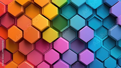 A collection of vibrant hexagons organized in rows