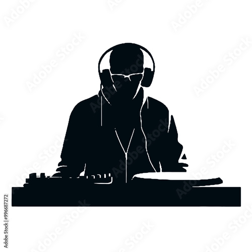 DJ Guy Silhouette Vector Illustration Transparent Background