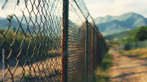 Border fence with selective focus and ample copy space in the background photo