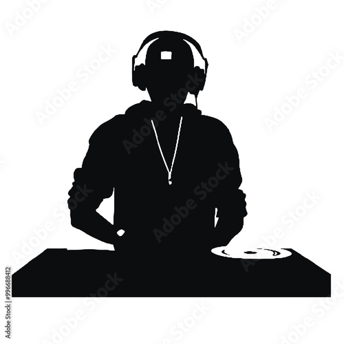 DJ Guy with Mixing Console Silhouette Vector Illustration