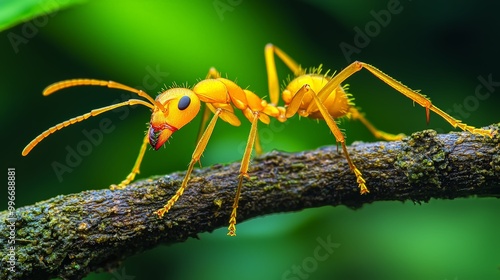 golden carpenter ant on branch photo