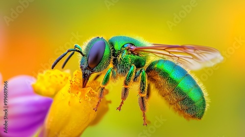 golden orchid bee macro