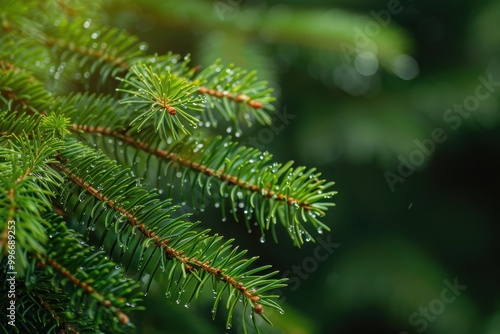 A tree with green leaves and droplets of water on it