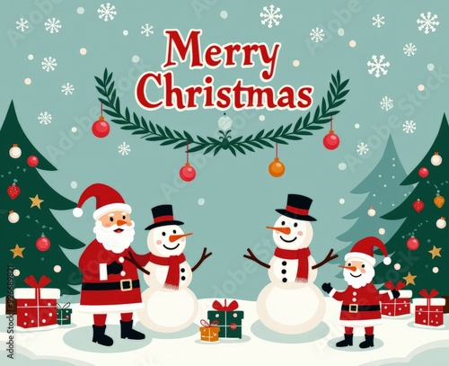 illustration of seamless Christmas patterns, Santa Claus, Christmas tree, snowman, gifts
