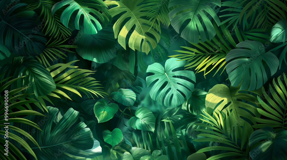Beautiful hand drawn background with green various leaves Beautiful hand drawn background with green various leaves