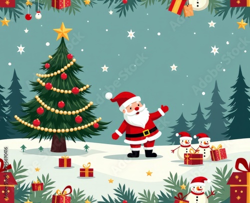illustration of seamless Christmas patterns, Santa Claus, Christmas tree, snowman, gifts