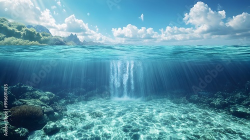 Breathtaking Underwater Waterfall Landscape Surrounded by the Serene Beauty of the Ocean Environment Showcasing a Mysterious and Enchanting Natural Wonder