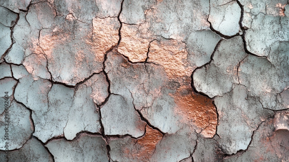 A textured surface of cracked concrete featuring shades of copper A textured surface of cracked concrete featuring shades of copper