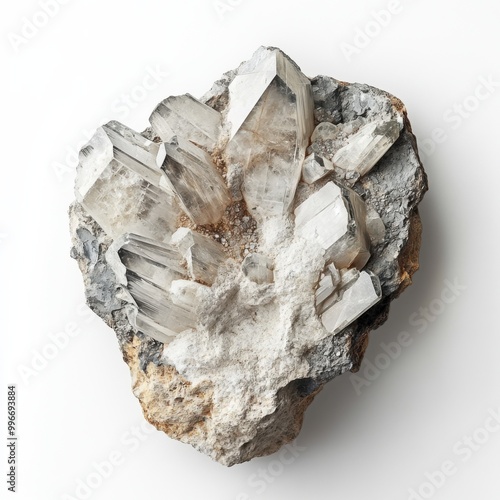 Cerussite: Lead Carbonate Crystal on White Background photo