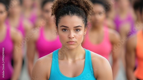 Group of athletes doing intense cardio interval training, vibrant outdoor setting, fast-paced movement and determination, High-intensity fitness workout