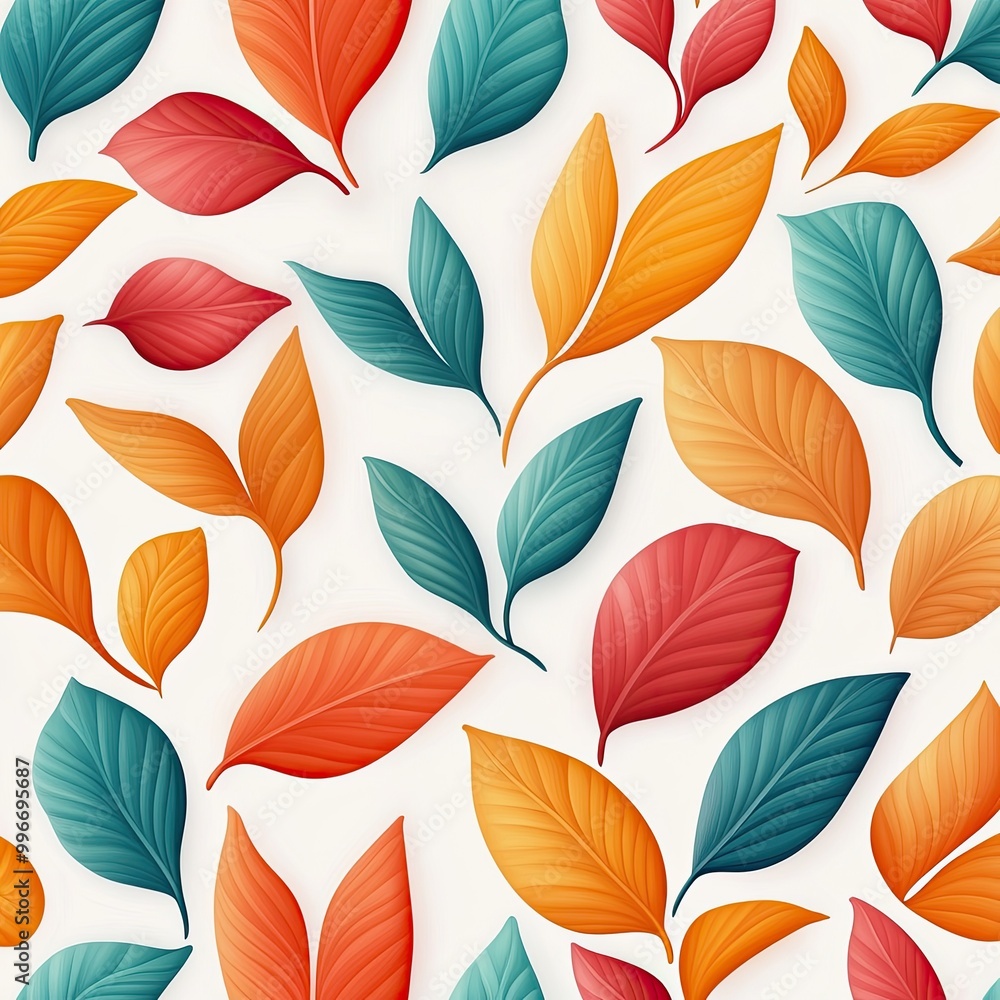 Vibrant leaf design featuring colorful leaves in red, orange, and teal, perfect for backgrounds or autumn-themed projects. Vibrant leaf design featuring colorful leaves in red, orange, and teal, perfect for backgrounds or autumn-themed projects.