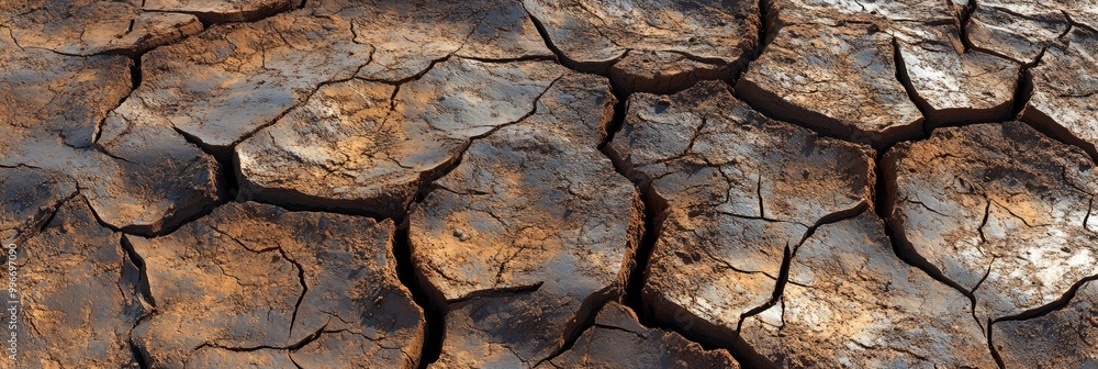 Cracked mud texture in a dried - up lake bed, with deep fissures and layered earth Cracked mud texture in a dried - up lake bed, with deep fissures and layered earth