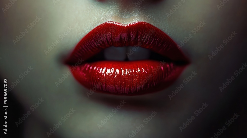 Close up of red lips with gloss. Close up of red lips with gloss.