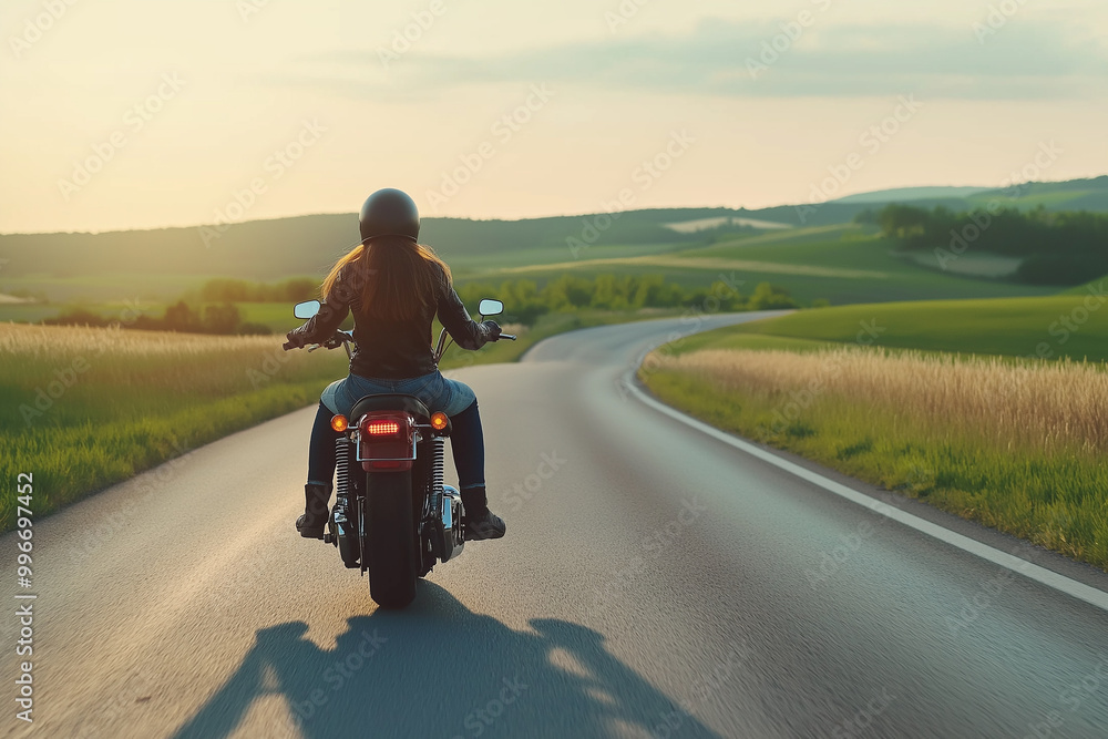 Rider ride motorcycle in country road. generative AI Rider ride motorcycle in country road. generative AI