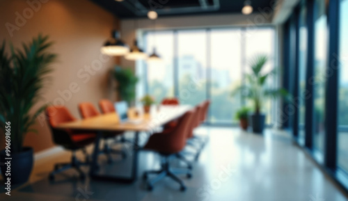 Blurred office background.