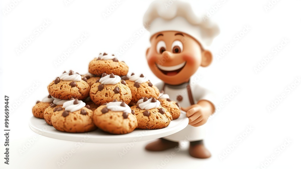 Fototapeta premium 3D Chef Holding Cookies Clipart Design