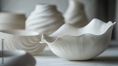 Modern Ceramic Design Featuring a White Bowl with Intricate Grooves, Showcasing Innovative Techniques in the Ceramic Industry