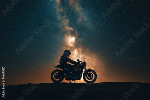 Motorcycle on the moon with Milky Way background. generative AI