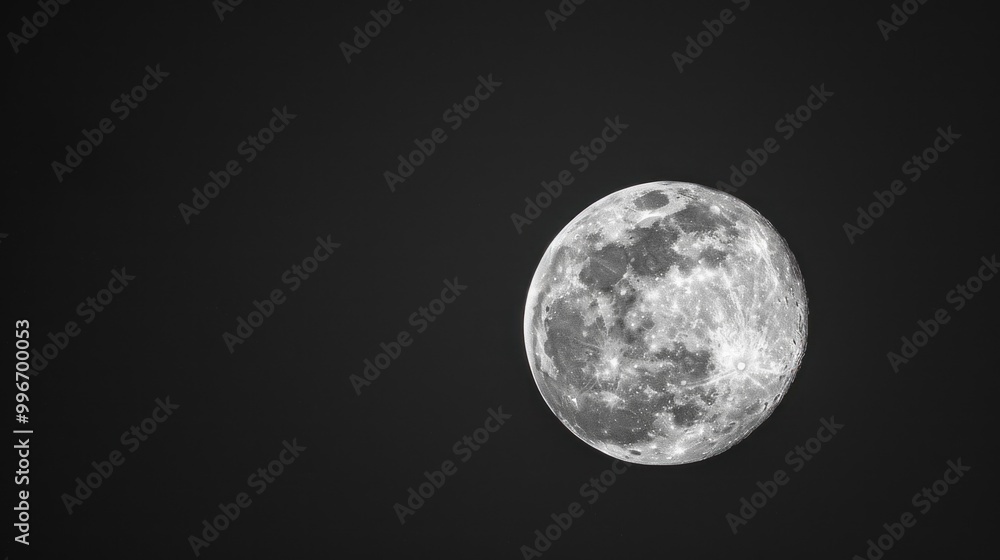 Fototapeta premium Full moon against a black night sky. Lunar and space exploration concept.