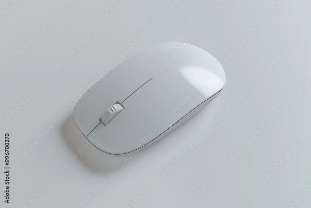 Minimalistic white wireless mouse on a light surface. Technology and computer accessories concept. Minimalistic white wireless mouse on a light surface. Technology and computer accessories concept.