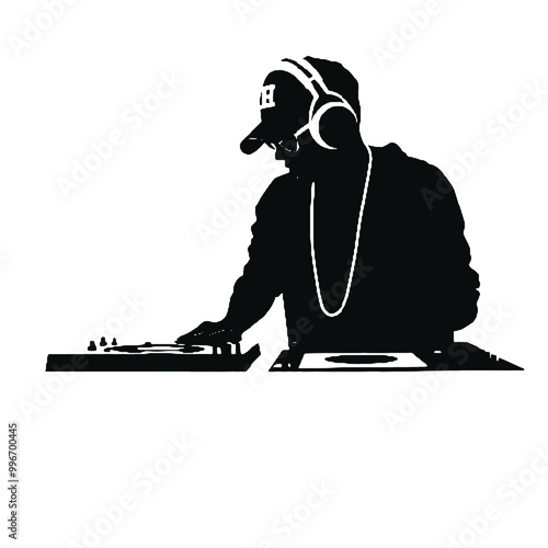 Music Mixing DJ Guy Silhouette Vector Illustration