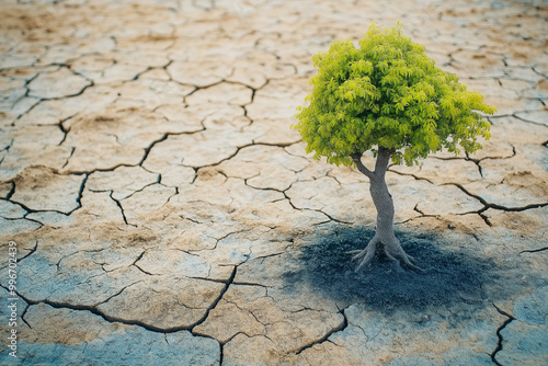 The tree is growing in the dry soil. generative AI