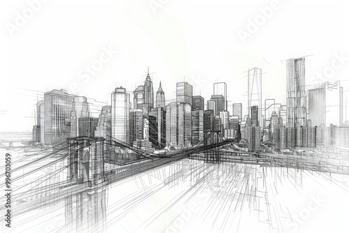 A city skyline with a bridge in the middle, generative ai image