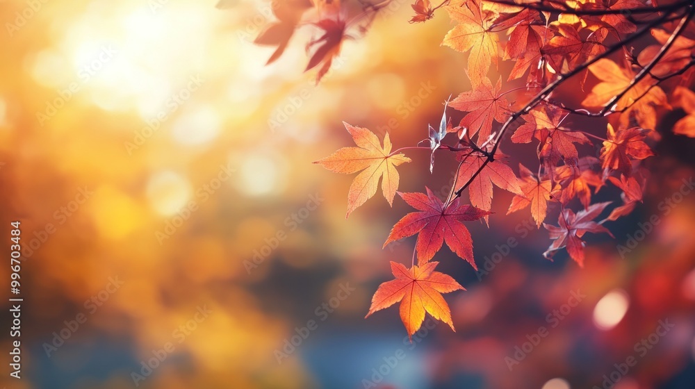 Vibrant red maple leaves against a warm autumn background. Vibrant red maple leaves against a warm autumn background.