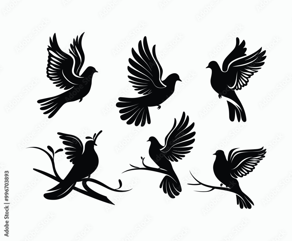 Obraz premium Dove silhouette EPS vector isolated illustration template on a white background