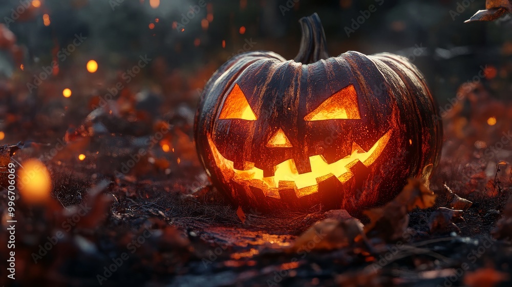 Scary Adorable Halloween Pumpkin Light Hyper-detailed, up-close landscape background art in three dimensions Scary Adorable Halloween Pumpkin Light Hyper-detailed, up-close landscape background art in three dimensions