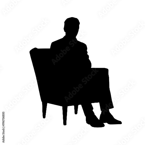 Calm Man Resting in Armchair Silhouette Vector Illustration Transparent Background