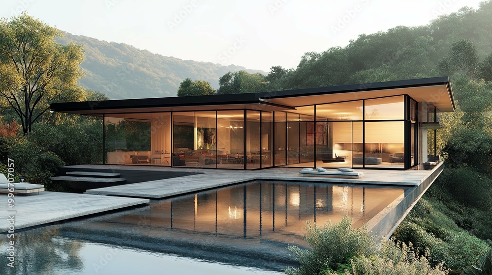Modern Glass House with Infinity Pool Overlooking Forested Hills Modern Glass House with Infinity Pool Overlooking Forested Hills