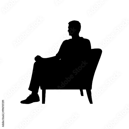 Man in Armchair Side Profile Silhouette Vector Illustration Transparent Background