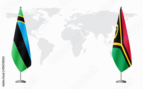 Zanzibar and Vanuatu flags for official meeting against background of world map.