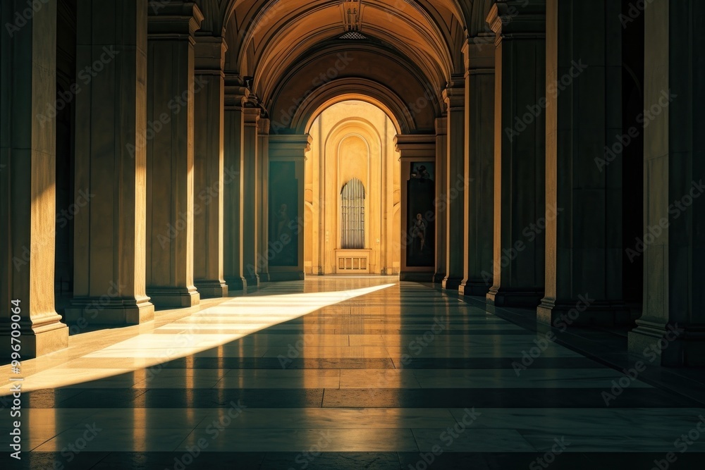 Fototapeta premium Empty scene of cinema architecture building corridor.
