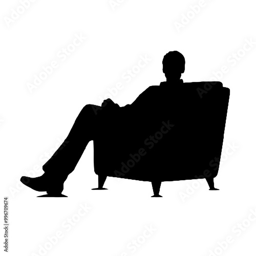 Man’s Leisurely Moment in Armchair Silhouette Vector Illustration