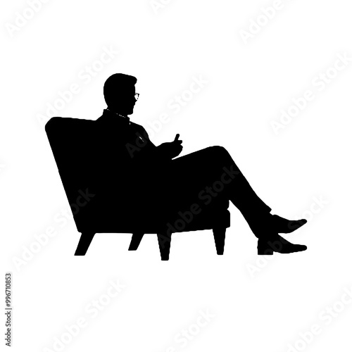 Man Resting Comfortably in Armchair Silhouette Vector Illustration