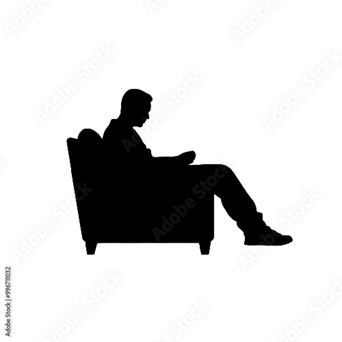 Silhouette of Seated Man in Armchair Vector Illustration Transparent Background