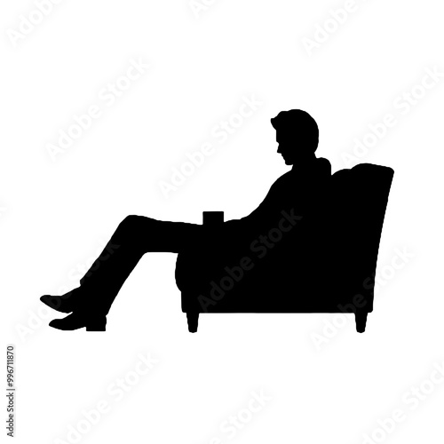 Man in Armchair Pose Silhouette Vector Illustration Transparent Background