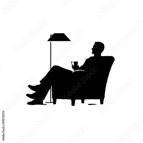 Silhouette of Man Lounging on Armchair Vector Illustration