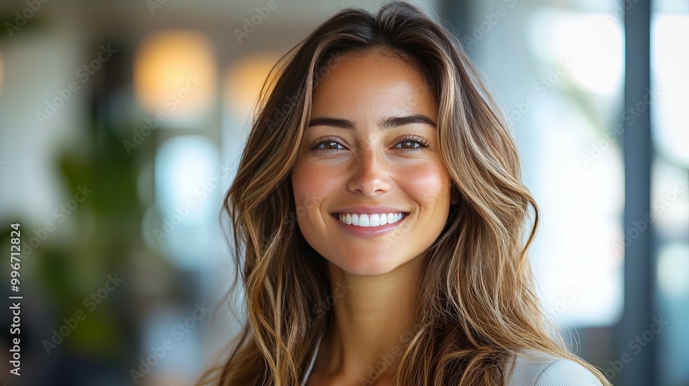 Portrait of a Smiling Woman with Long Brown Hair Portrait of a Smiling Woman with Long Brown Hair