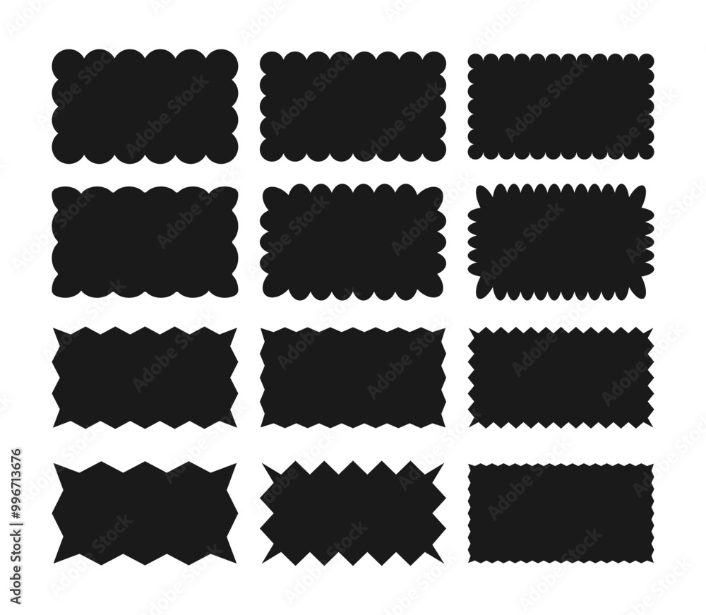 Rectangular silhouette text boxes with wavy and zigzag edges set Rectangular silhouette text boxes with wavy and zigzag edges set