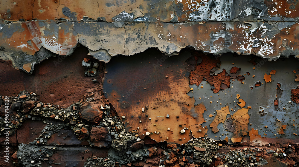 Background texture of cracked wall visible bricks inside the cement layer is destroyed Background texture of cracked wall visible bricks inside the cement layer is destroyed