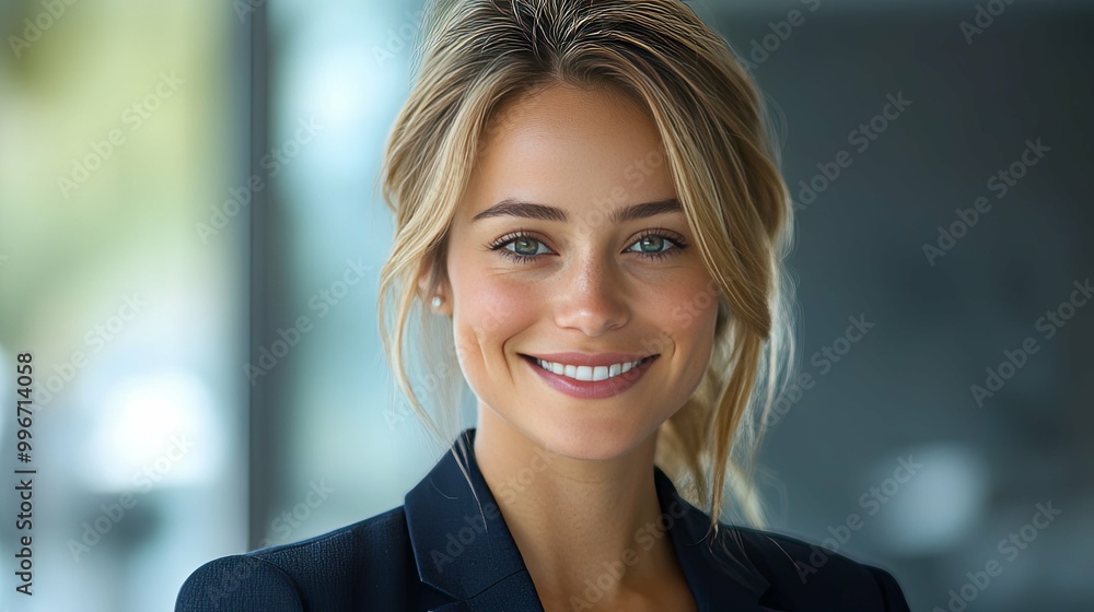 Portrait of a Smiling Woman in a Blue Suit Portrait of a Smiling Woman in a Blue Suit