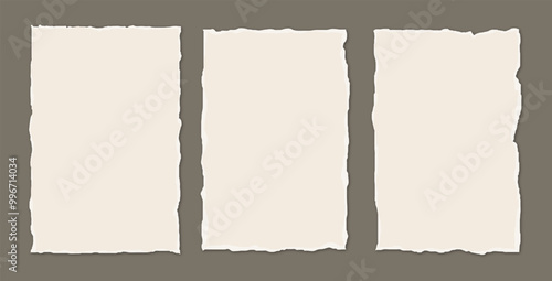 Fototapeta Old torn paper set. Vintage beige paper sheets with jagged edges.