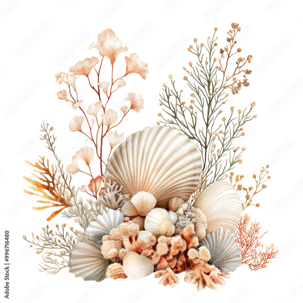 Obraz premium Collection of Seashells and Coral in Neutral Tones 