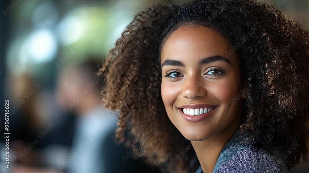 Portrait of a smiling young woman with curly hair Portrait of a smiling young woman with curly hair