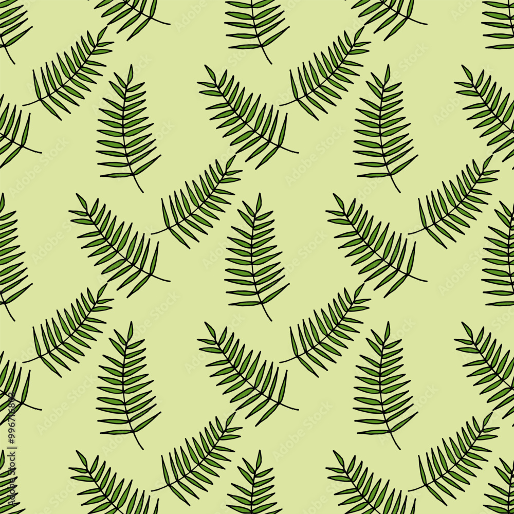 Seamless pattern with unique green branches on light green background.eps Seamless pattern with unique green branches on light green background.eps