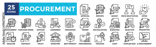 Procurement icon collection set. Containing design business, procurement, strategy, management, technology, marketing